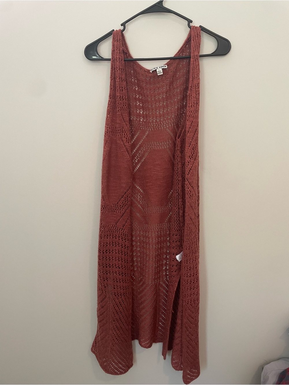 Women’s L rust colored Y2K style long duster crochet cardigan